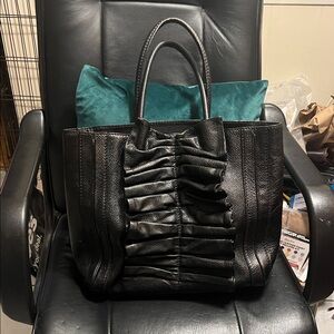 Dolce & Gabbana Black Ruffled Leather Tote EUC W/ COA